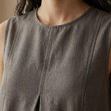 Charcoal Grey Cotton Flannel Sleeveless Paneled Swing Dress