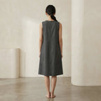 Charcoal Grey Cotton Flannel Sleeveless Paneled Swing Dress