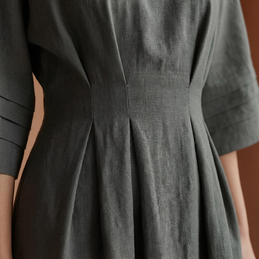 Charcoal Grey Warm Cotton Flannel Boat Neck Maxi Dress with Kimono Sleeves