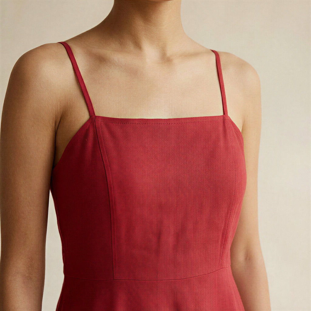 Cherry Red Cotton Ankle Length Flared Sundress