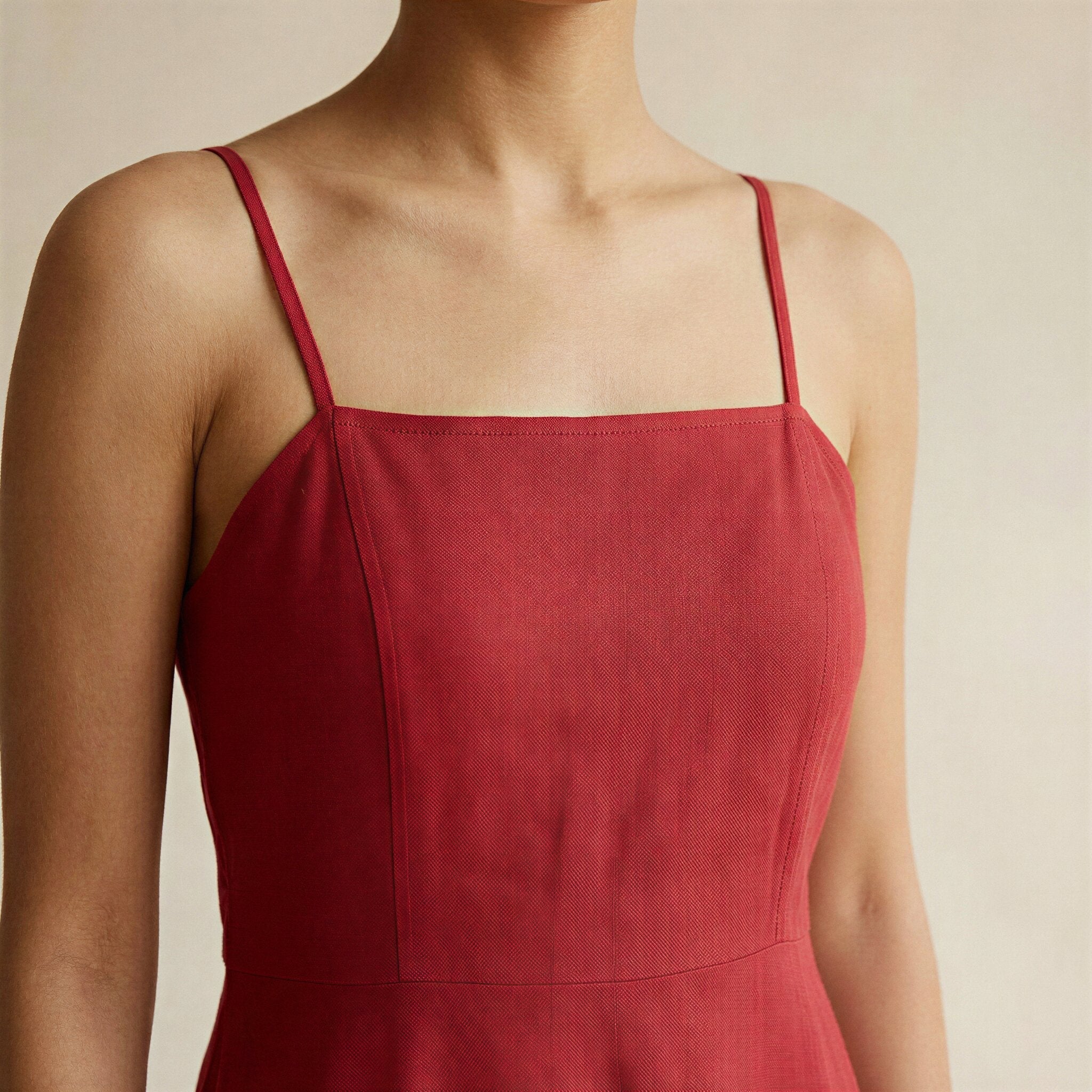 Cherry Red Cotton Ankle Length Flared Sundress