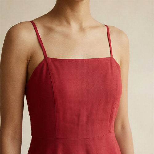 Cherry Red Cotton Ankle Length Flared Sundress