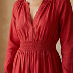 Cherry Red Cotton Fit and Flare Maxi Tier Dress