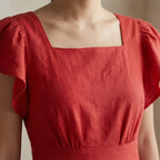 Cherry Red Cotton Open-Back Fit and Flare Knee Length Dress