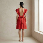 Cherry Red Cotton Open-Back Fit and Flare Knee Length Dress
