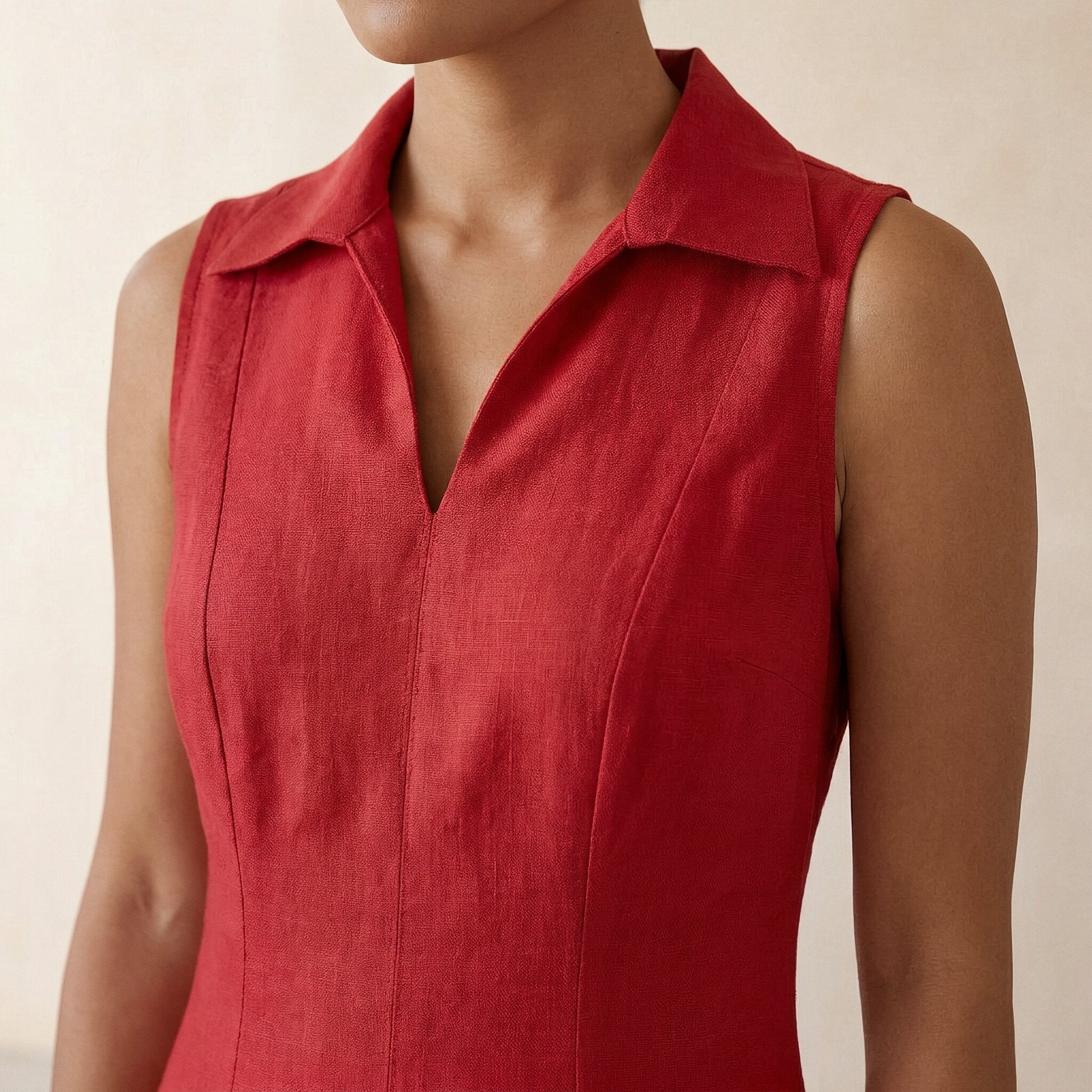 Cherry Red Cotton Paneled Sleeveless Maxi Dress