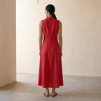 Cherry Red Cotton Paneled Sleeveless Maxi Dress