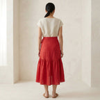 Cherry Red Cotton Ruffle Midi Wrap Skirt