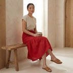 Cherry Red Cotton Ruffle Midi Wrap Skirt