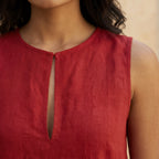 Cherry Red Cotton Sleeveless A-Line Short Shift Dress