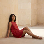 Cherry Red Cotton Sleeveless A-Line Short Shift Dress