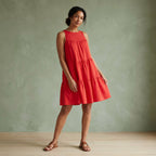 Cherry Red Cotton Tiered Mini Sundress