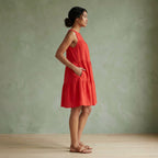 Cherry Red Cotton Tiered Mini Sundress