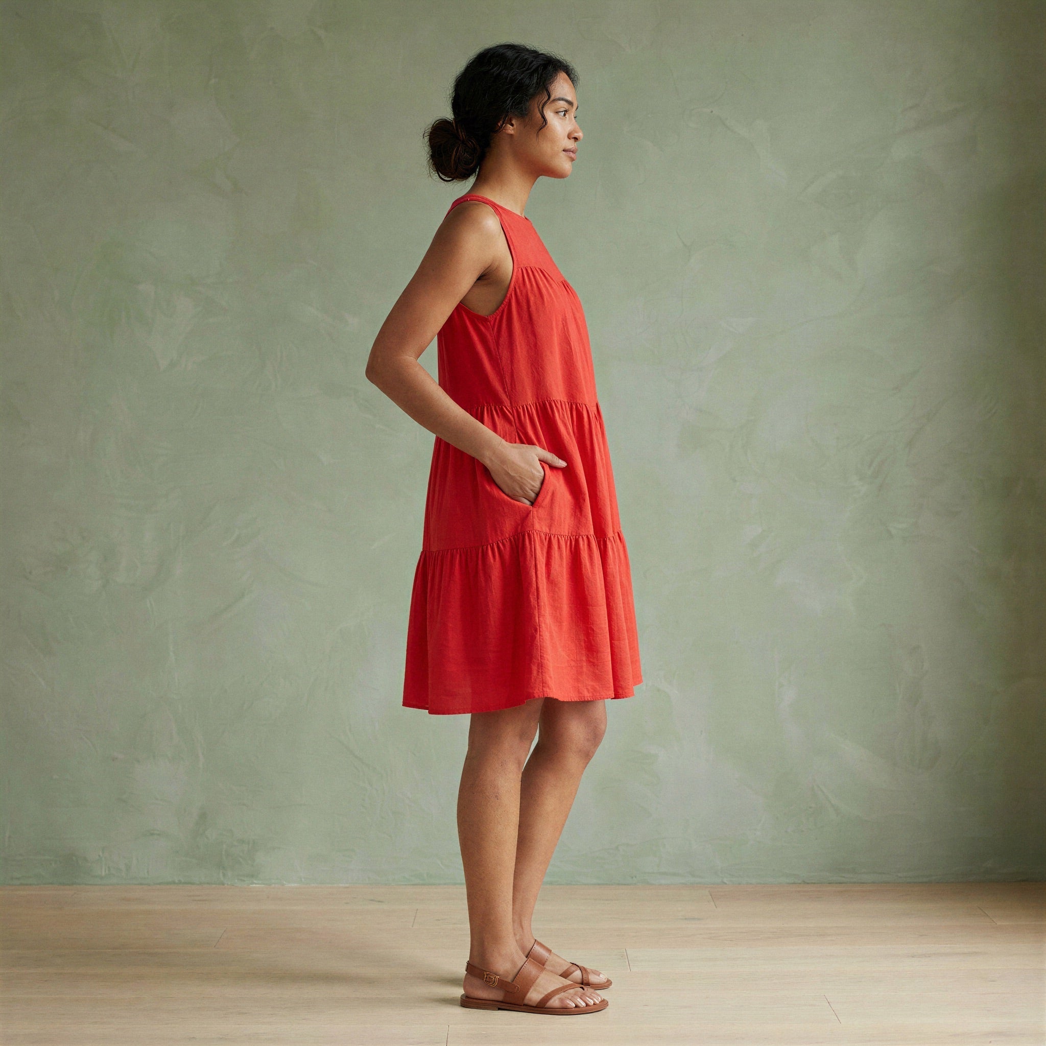 Cherry Red Cotton Tiered Mini Sundress