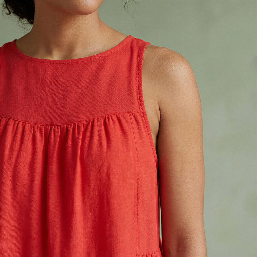 Cherry Red Cotton Tiered Mini Sundress
