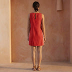 Cherry Red Cotton Wavy Stripe Short Shift Dress