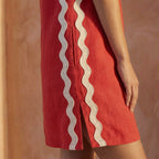 Cherry Red Cotton Wavy Stripe Short Shift Dress