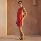 Cherry Red Cotton Wavy Stripe Short Shift Dress