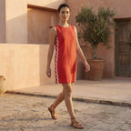 Cherry Red Cotton Wavy Stripe Short Shift Dress