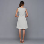 Back View of a Model wearing Cloudy Grey Flannel Button-Down Dress