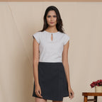 Front View of a Model wearing Cloudy Grey Warm Cotton Flannel Crop Top