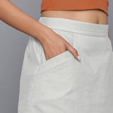 Front Detail of a Model wearing Cloudy Grey Flannel Mini Pencil Skirt