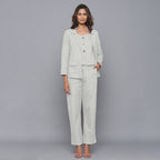 Front View of a Model wearing Cloudy Grey Flannel Rolled-Up Straight Pant