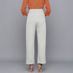 Back View of a Model wearing Cloudy Grey Flannel Rolled-Up Straight Pant
