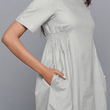 Front Detail of a Model wearing Cloudy Grey Paneled Cotton Flannel Dress