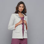 Right View of a Model wearing Cloudy Grey Slim Fit Flannel Blazer