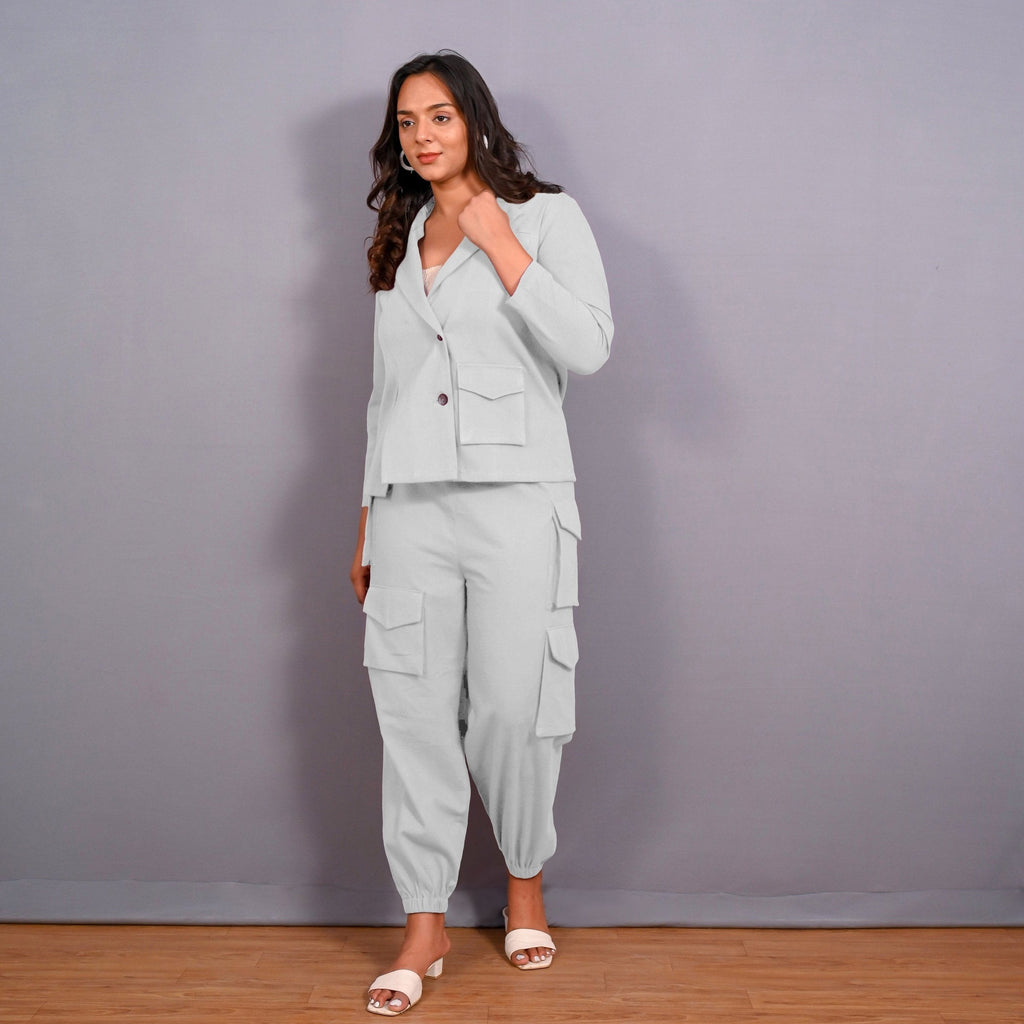 Cloudy Grey Warm Cotton Flannel Elasticated Cargo Jogger Pant