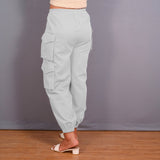 Cloudy Grey Warm Cotton Flannel Elasticated Cargo Jogger Pant