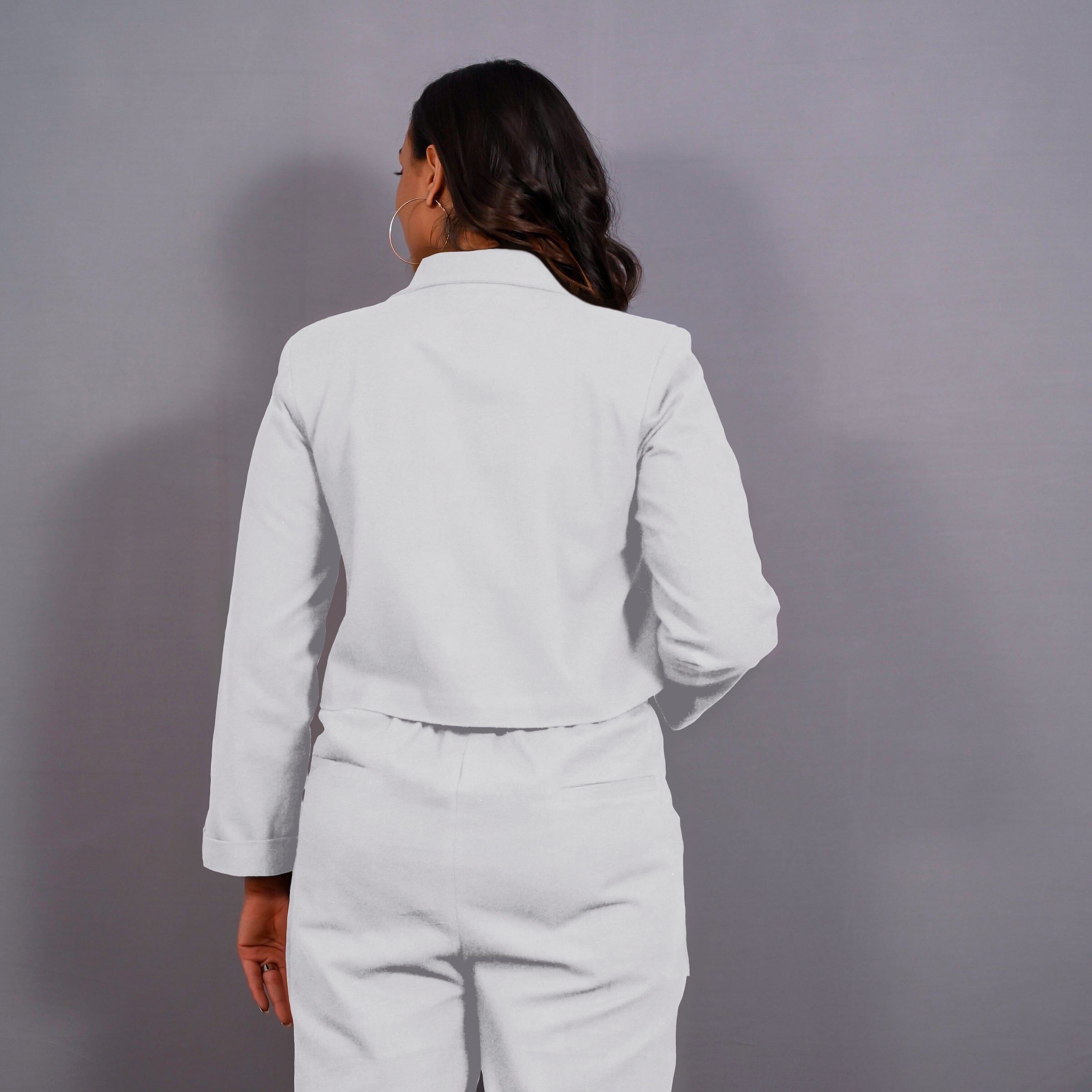 Cloudy Grey Warm Cotton Flannel Single-Breasted Crop Blazer
