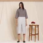 Front View of a Model wearing Comfy Cotton Ash Grey Yoked Jumpsuit