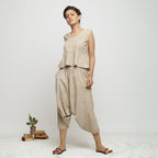 Front View of a Model wearing Dabu Print Hand Embroidered Zouave Pant