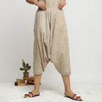 Front View of a Model wearing Comfy Dabu Beige Zouave Pant
