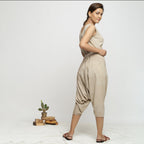 Back View of a Model wearing Dabu Print Hand Embroidered Zouave Pant