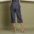 Back View of a Model wearing Comfy Indigo Cotton Denim Culottes