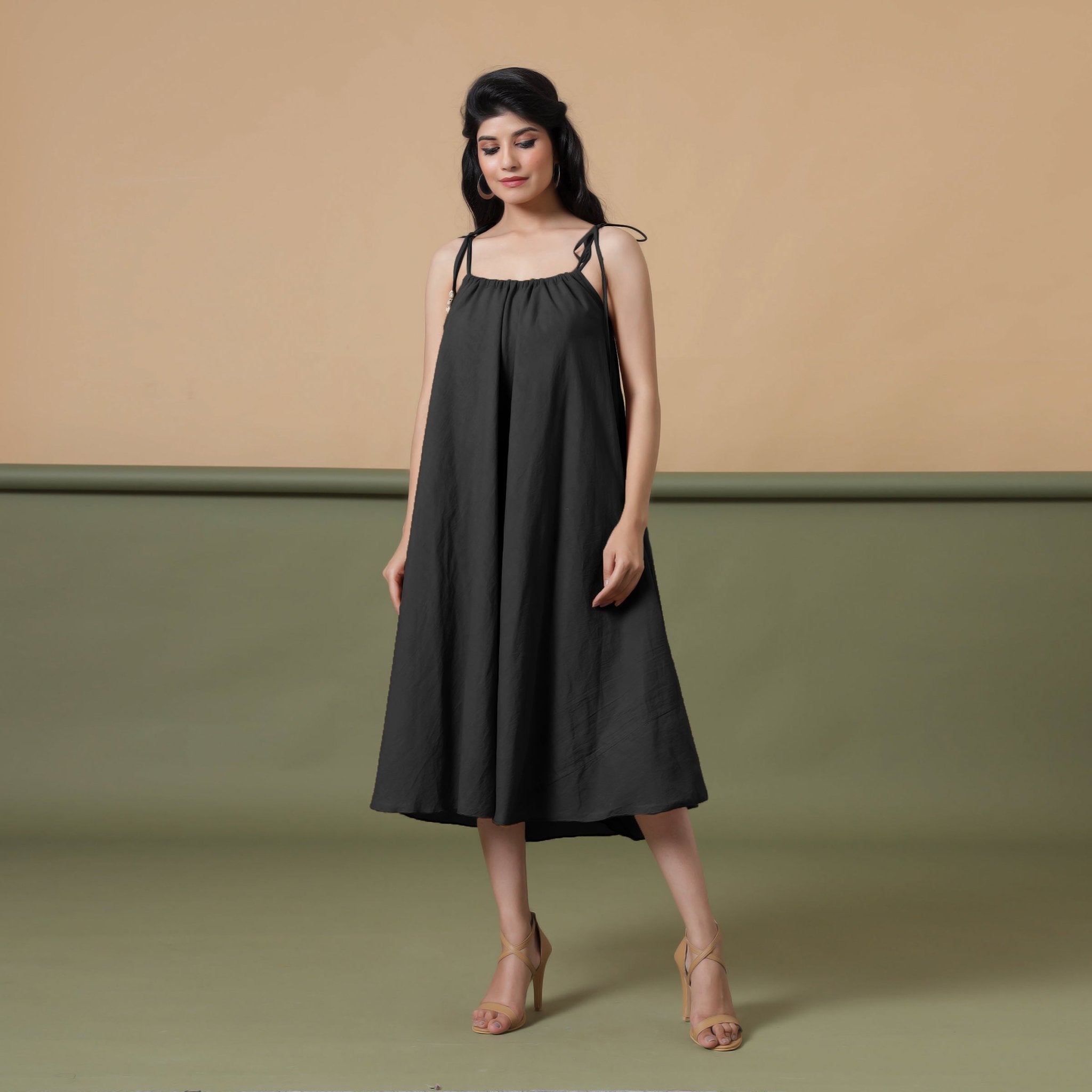 Convertible 3-Way Black Cotton Skirt Dress