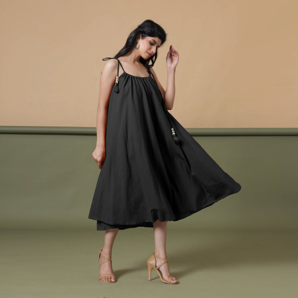 Convertible 3-Way Black Cotton Skirt Dress