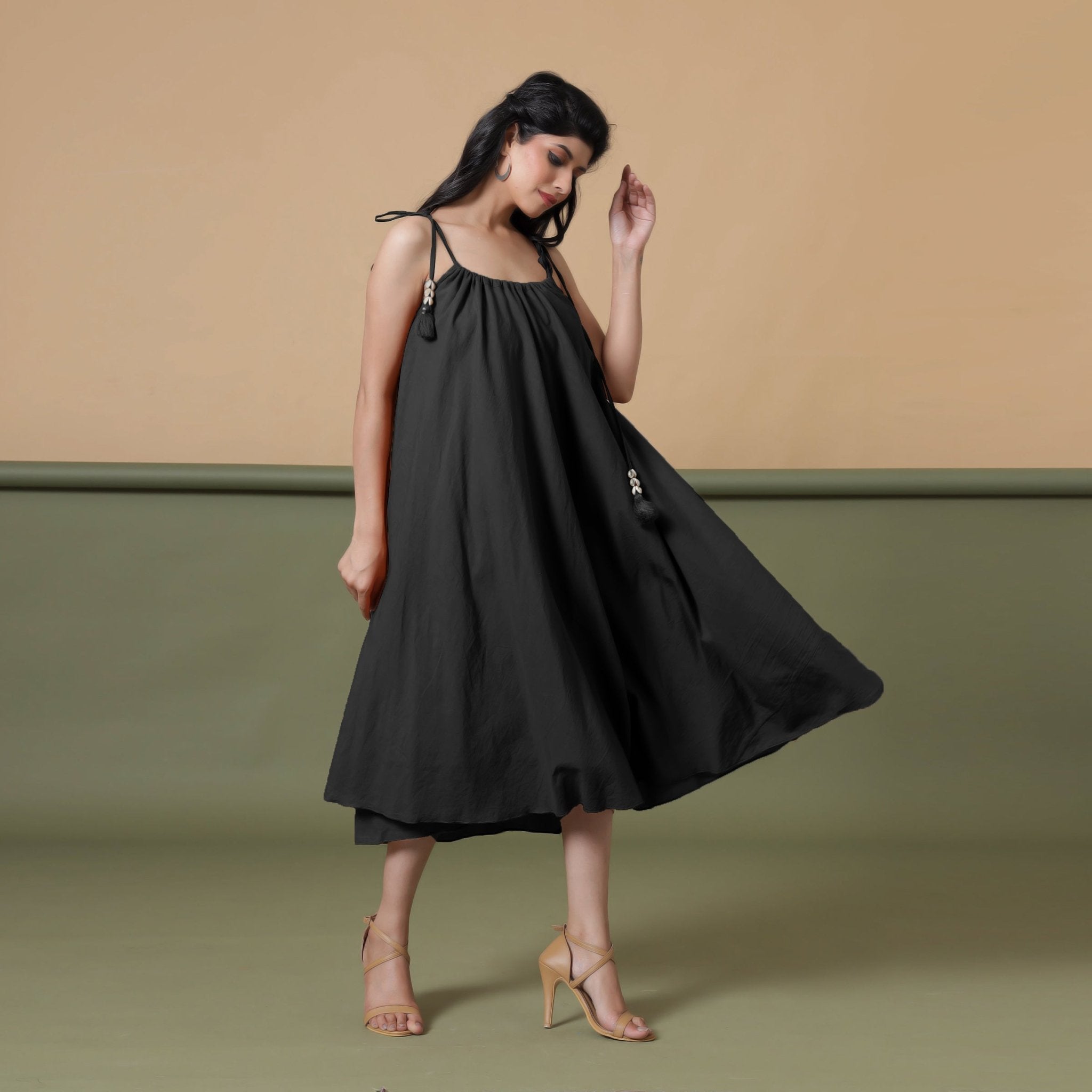 Convertible 3-Way Black Cotton Skirt Dress