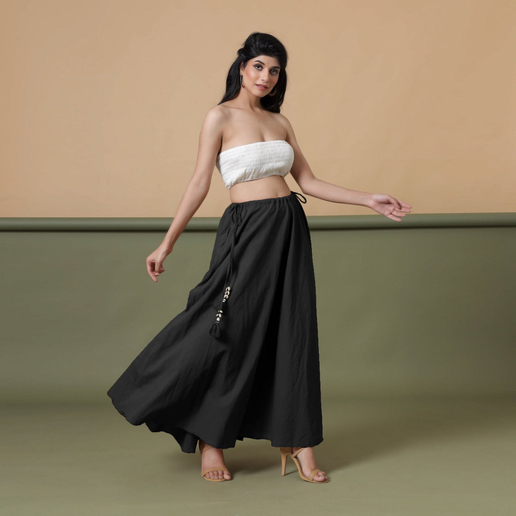 Convertible 3-Way Black Cotton Skirt Dress
