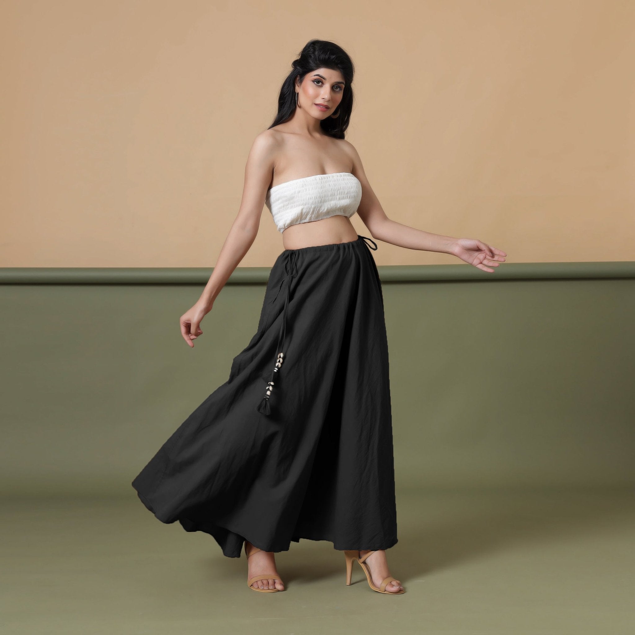 Convertible 3-Way Black Cotton Skirt Dress