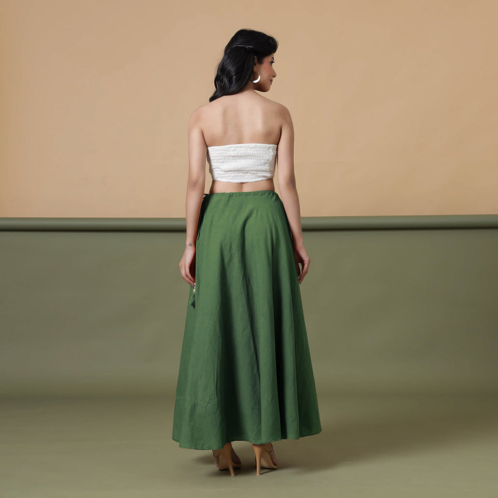 Convertible 3-Way Forest Green Cotton Skirt Dress