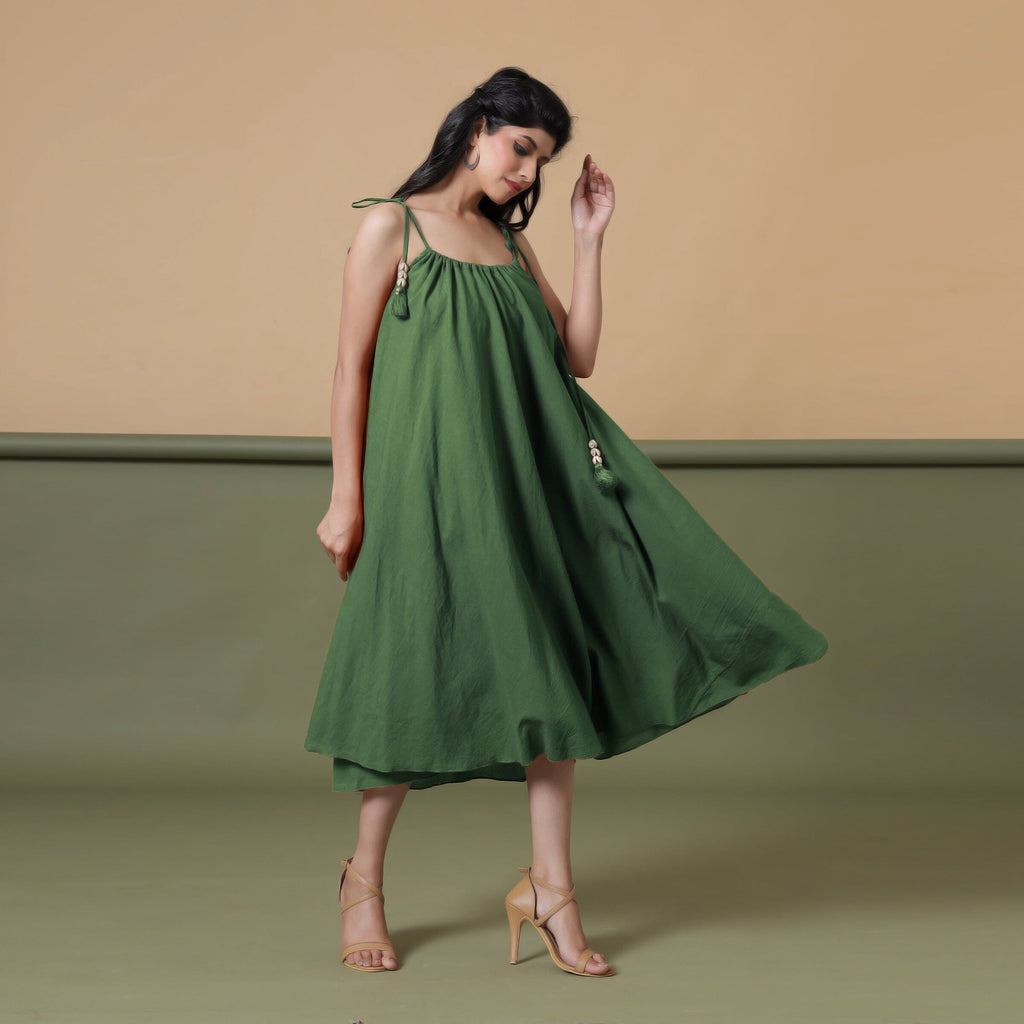 Convertible 3-Way Forest Green Cotton Skirt Dress
