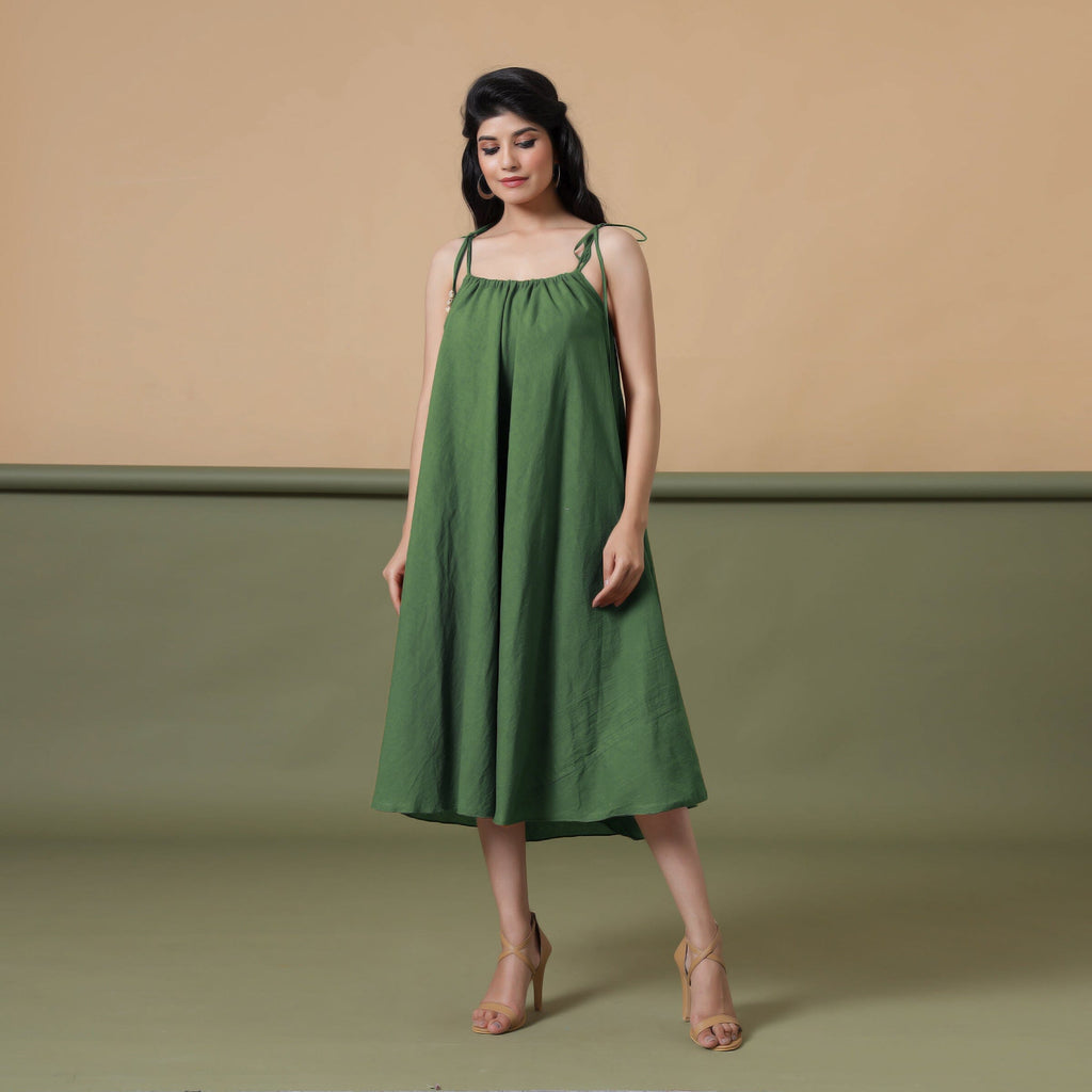 Convertible 3-Way Forest Green Cotton Skirt Dress