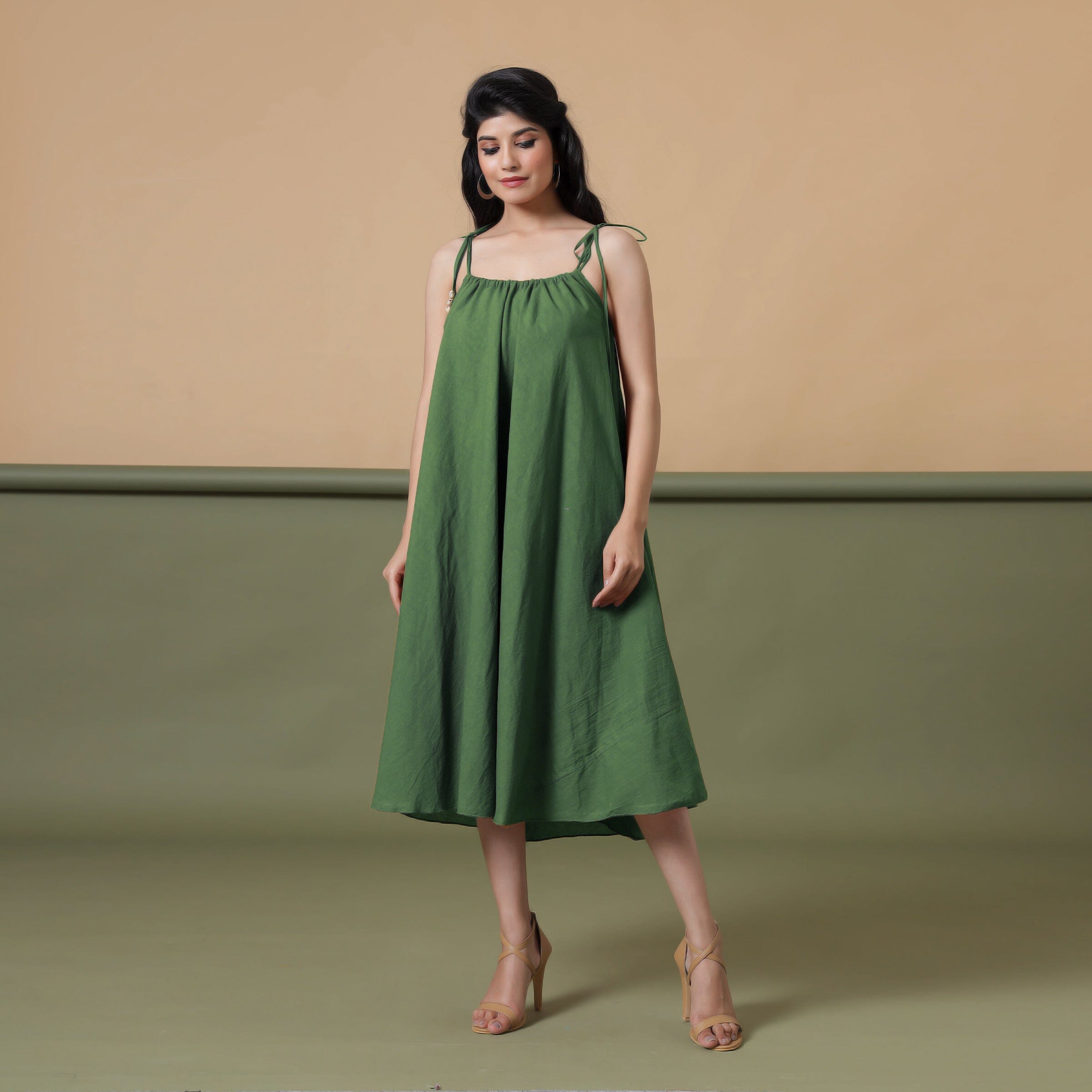 Convertible 3-Way Forest Green Cotton Skirt Dress