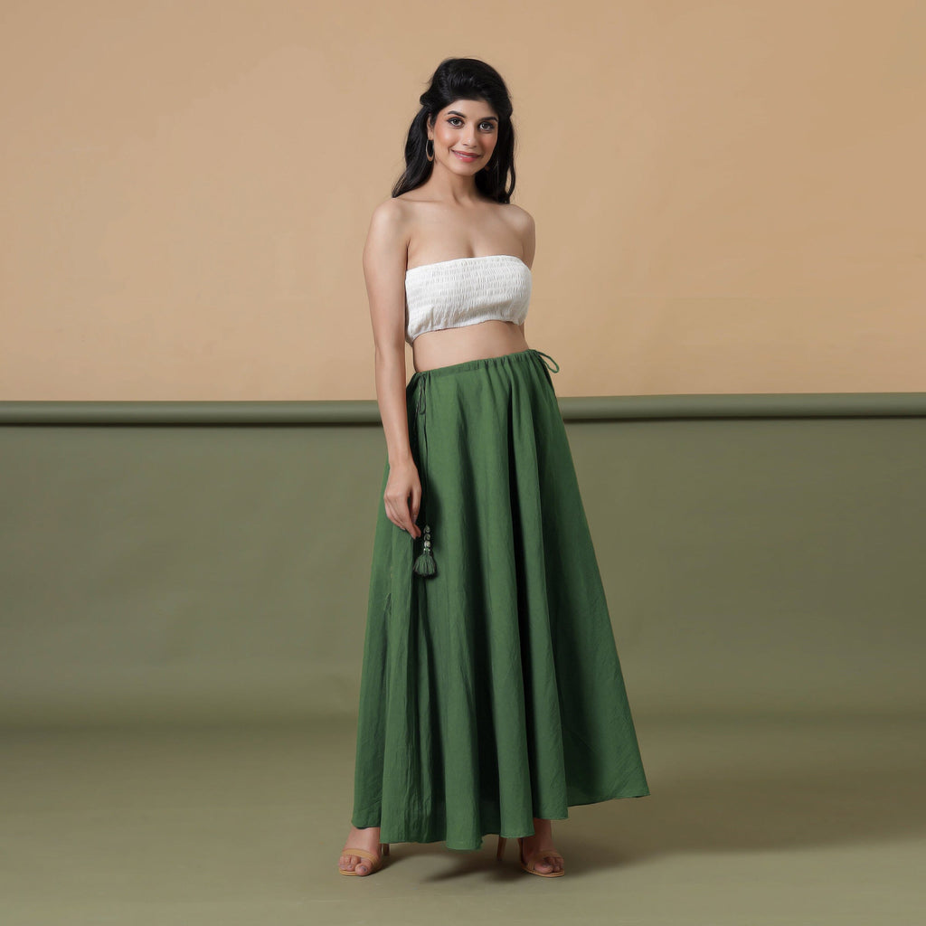 Convertible 3-Way Forest Green Cotton Skirt Dress