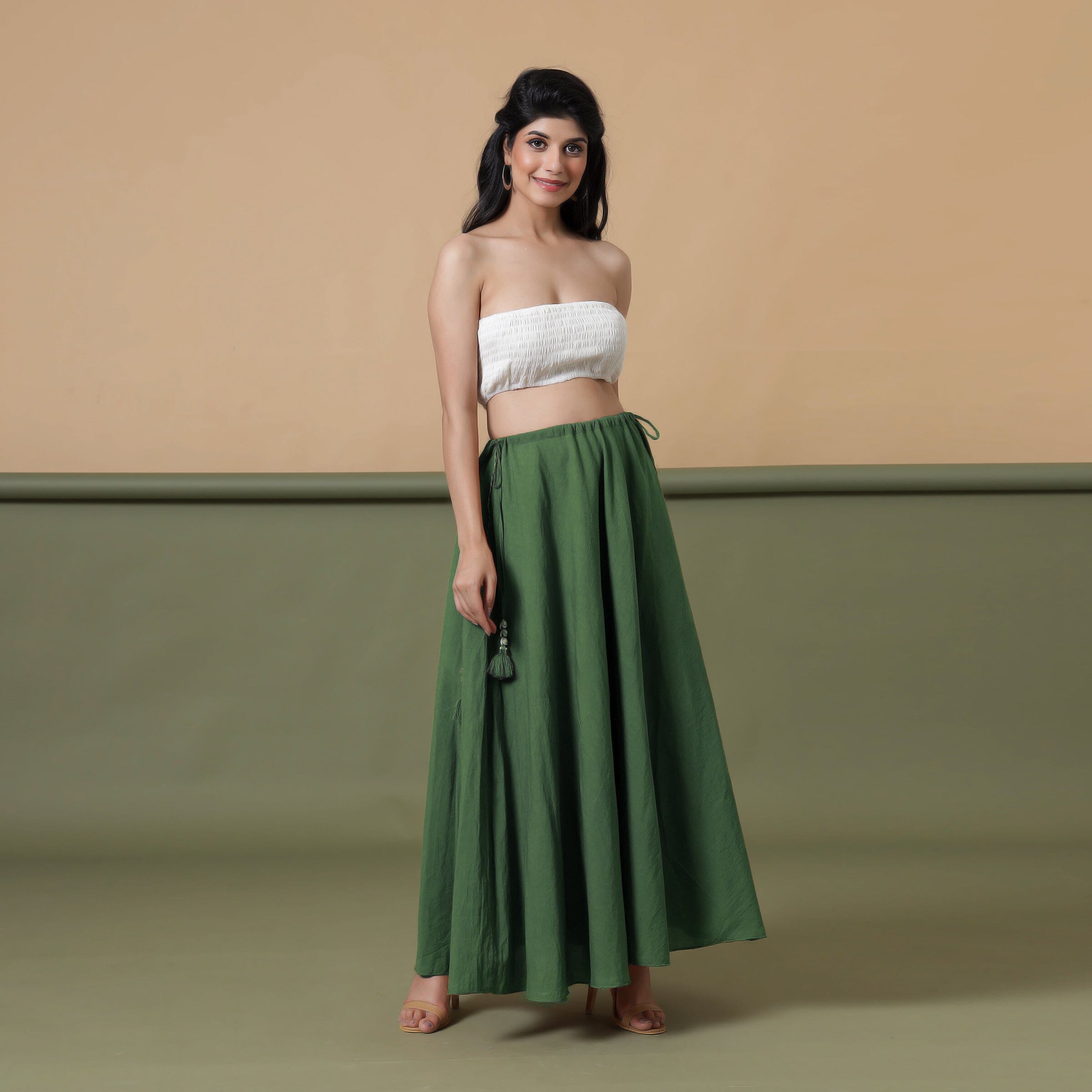 Convertible 3-Way Forest Green Cotton Skirt Dress