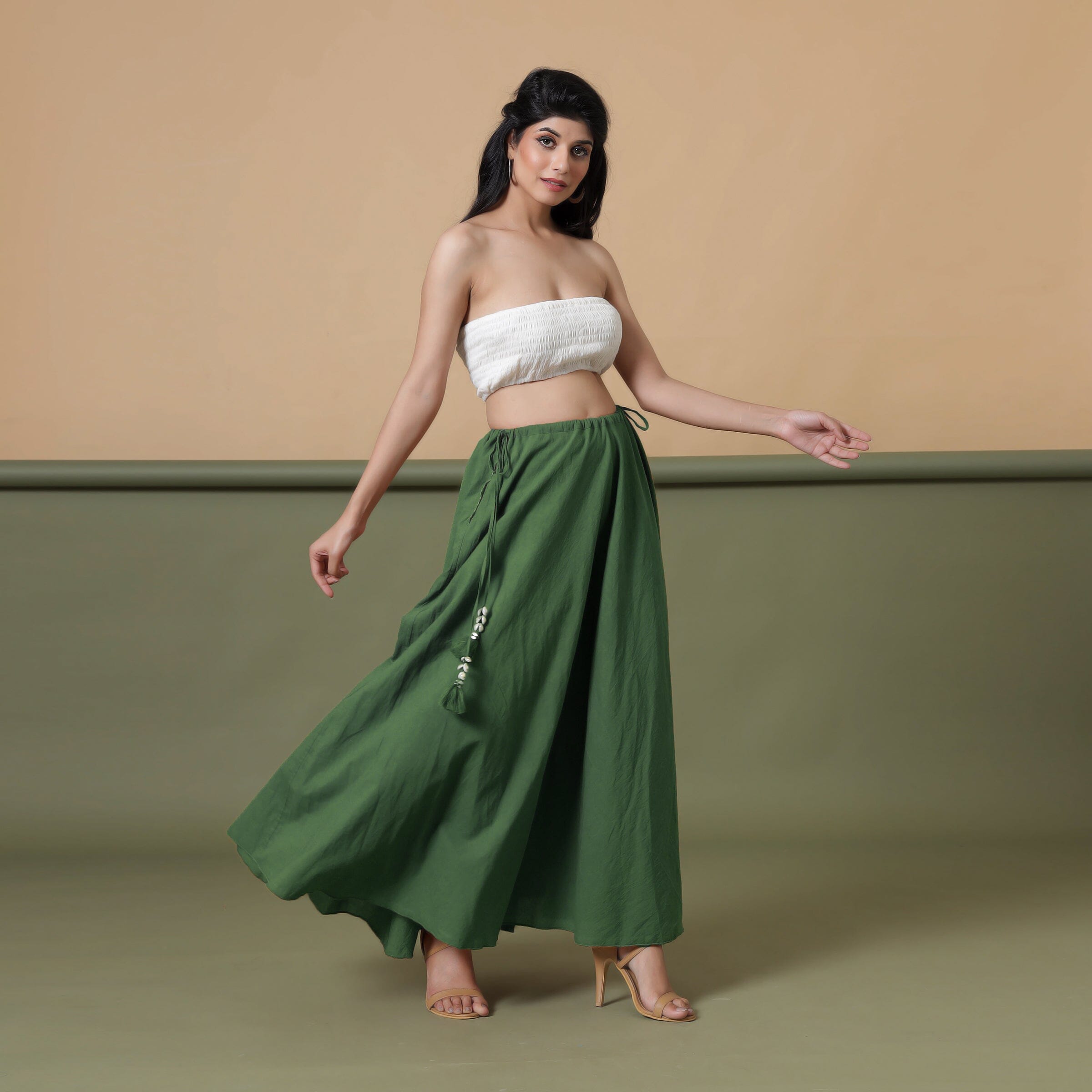Convertible 3-Way Forest Green Cotton Skirt Dress